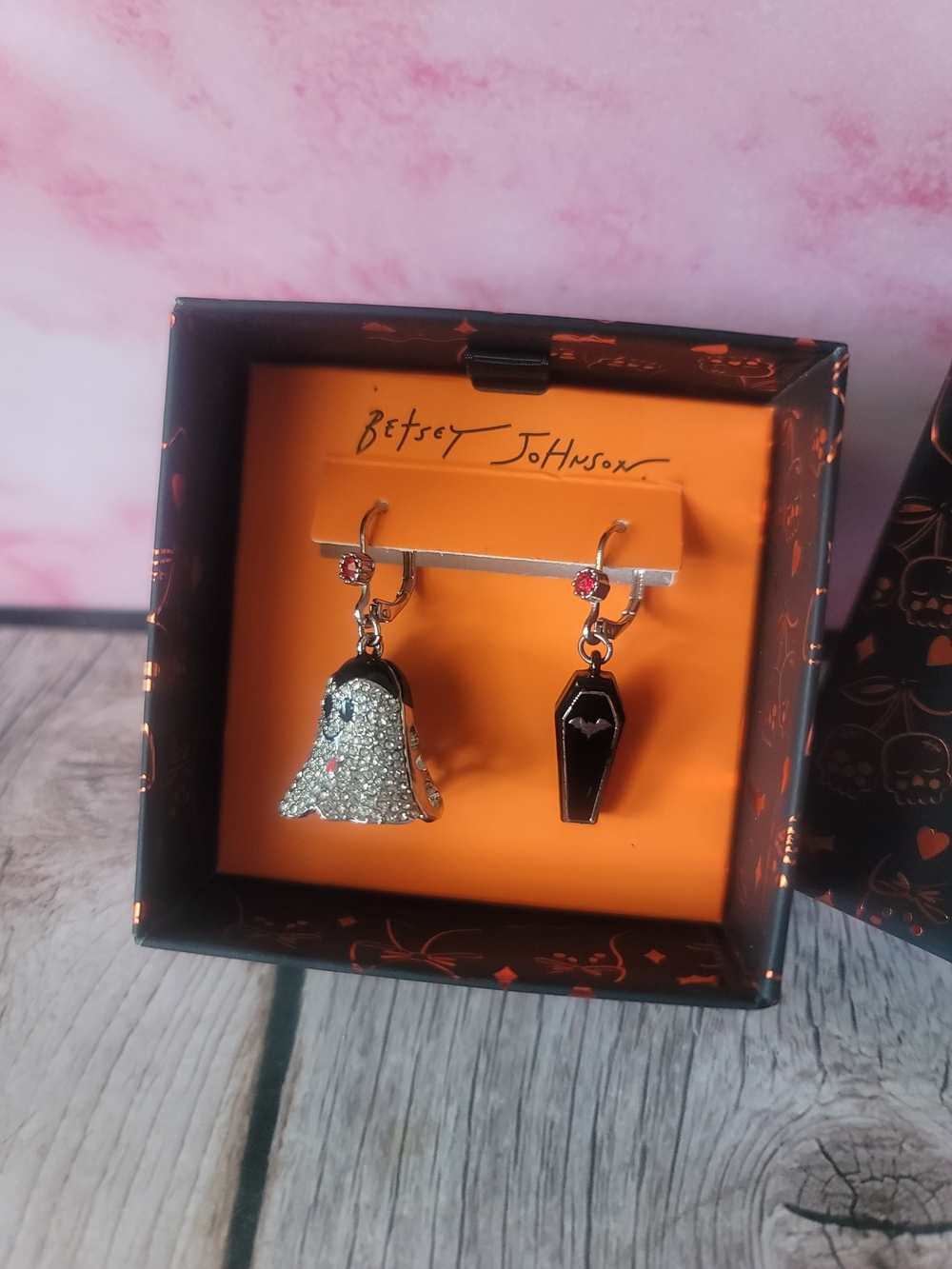 Betsey Johnson Halloween Ghost and Coffin Mismatched Earrings